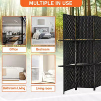 FDW Paravent Polyvalent 4/6 Panneaux avec Étagères Intégrées, Séparateur de Pièce en Bois Pliant Portable Élégant