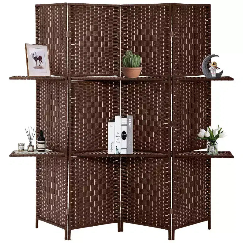 FDW Paravent Polyvalent 4/6 Panneaux avec Étagères Intégrées, Séparateur de Pièce en Bois Pliant Portable Élégant