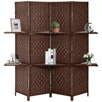 FDW Paravent Polyvalent 4/6 Panneaux avec Étagères Intégrées, Séparateur de Pièce en Bois Pliant Portable Élégant