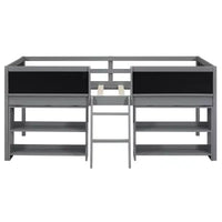 Lit mezzanine bas Whisen de 198 cm (78 po) de long x 99 cm (39 po) de large, format jumeau, avec deux étagères mobiles et une échelle, et une barrière décorative tableau noir