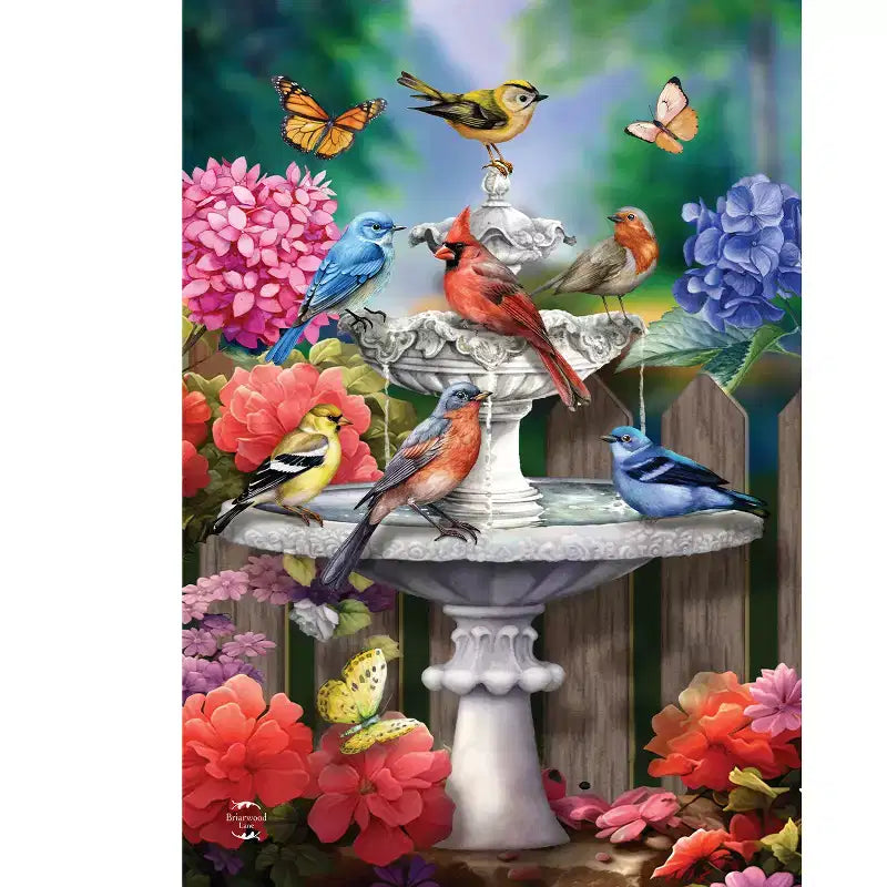 Briarwood Lane Drapeau de maison de printemps 40x28 pour extérieur, oiseaux de bain de printemps