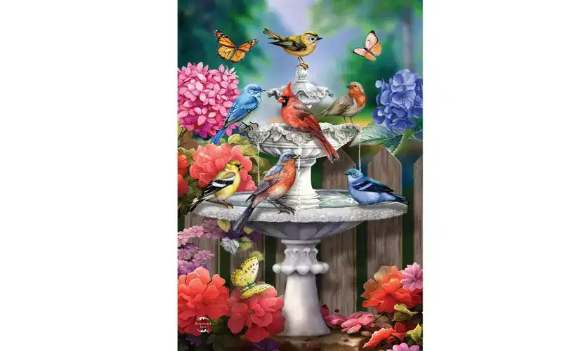 Briarwood Lane Drapeau de maison de printemps 40x28 pour extérieur, oiseaux de bain de printemps