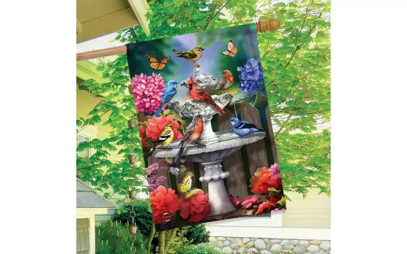 Briarwood Lane Drapeau de maison de printemps 40x28 pour extérieur, oiseaux de bain de printemps