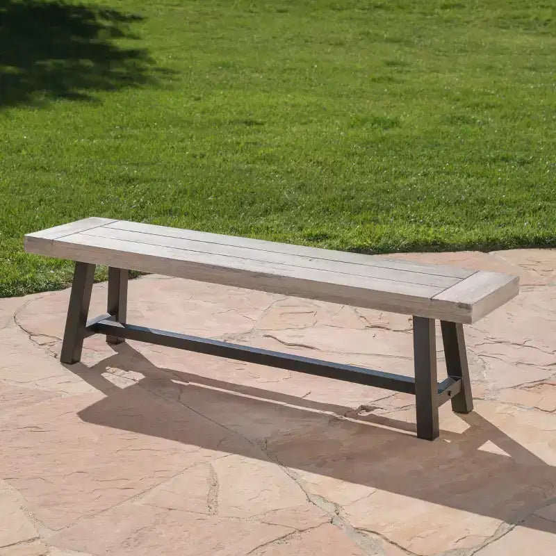 Christopher Knight Home Bowman Banc d'extérieur en bois d'acacia 63 L avec pieds en fer