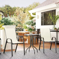 Outsunny Ensemble Bistrot d'extérieur 3 pièces, Mobilier de Jardin avec Chaises Empilables et Table en Verre, Petit Salon de Jardin Dossier Haut pour Balcon, Porche