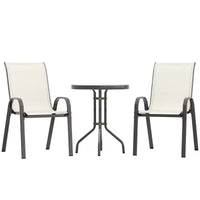 Outsunny Ensemble Bistrot d'extérieur 3 pièces, Mobilier de Jardin avec Chaises Empilables et Table en Verre, Petit Salon de Jardin Dossier Haut pour Balcon, Porche