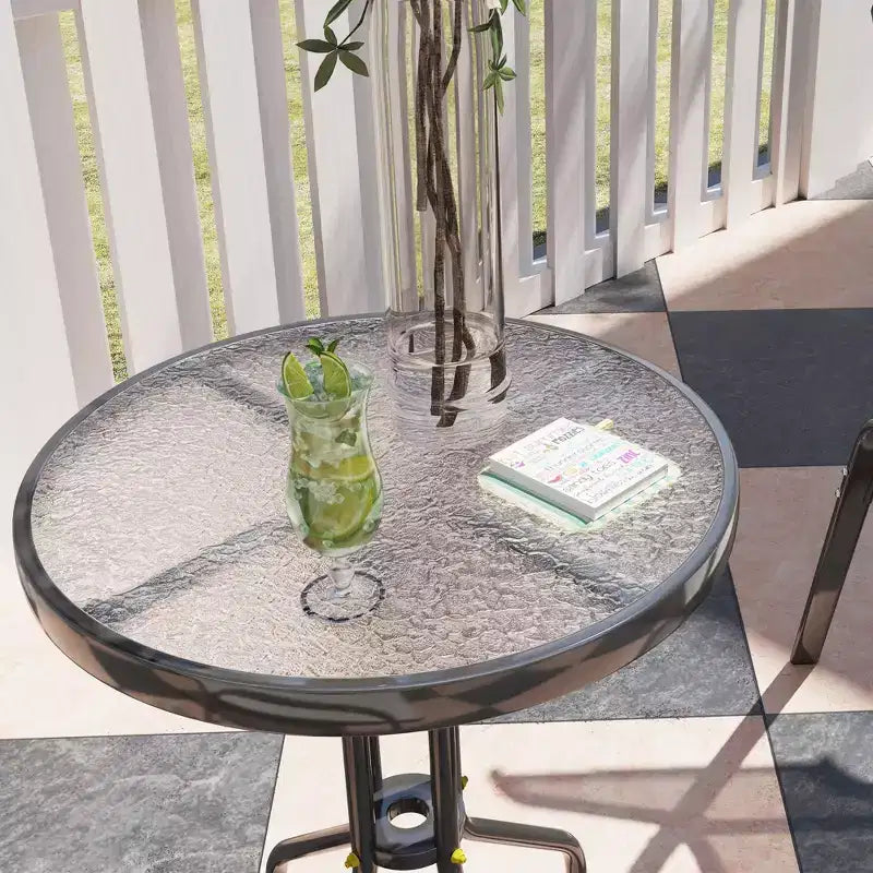 Outsunny Ensemble Bistrot d'extérieur 3 pièces, Mobilier de Jardin avec Chaises Empilables et Table en Verre, Petit Salon de Jardin Dossier Haut pour Balcon, Porche