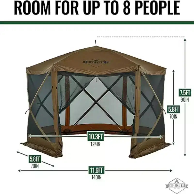 Tonnelle escamotable 12 x 12 Hike Crew, auvent de tente d'extérieur à 6 côtés avec piquets, cordes et plus