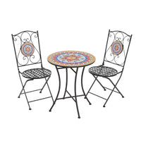 Christopher Knight Home Priscilla Ensemble bistro pliable d'extérieur 3 pièces en carrelage céramique et fer, Noir/Rouge