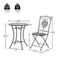 Christopher Knight Home Priscilla Ensemble bistro pliable d'extérieur 3 pièces en carrelage céramique et fer, Noir/Rouge