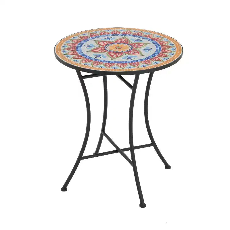 Christopher Knight Home Priscilla Ensemble bistro pliable d'extérieur 3 pièces en carrelage céramique et fer, Noir/Rouge