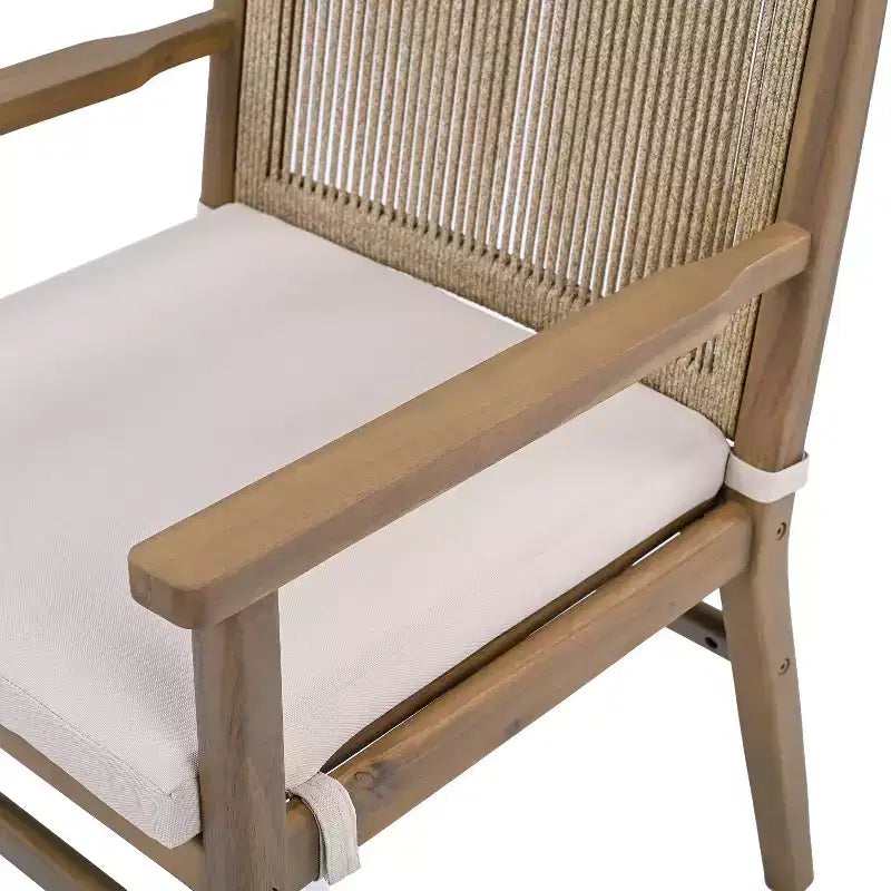 Christopher Knight Home Wecker Chaises de salle à manger d'extérieur en corde tressée et bois d'acacia (lot de 2), beige/marron clair