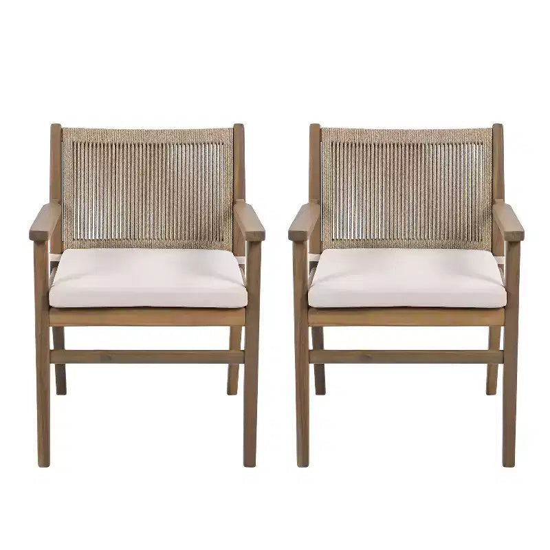 Christopher Knight Home Wecker Chaises de salle à manger d'extérieur en corde tressée et bois d'acacia (lot de 2), beige/marron clair