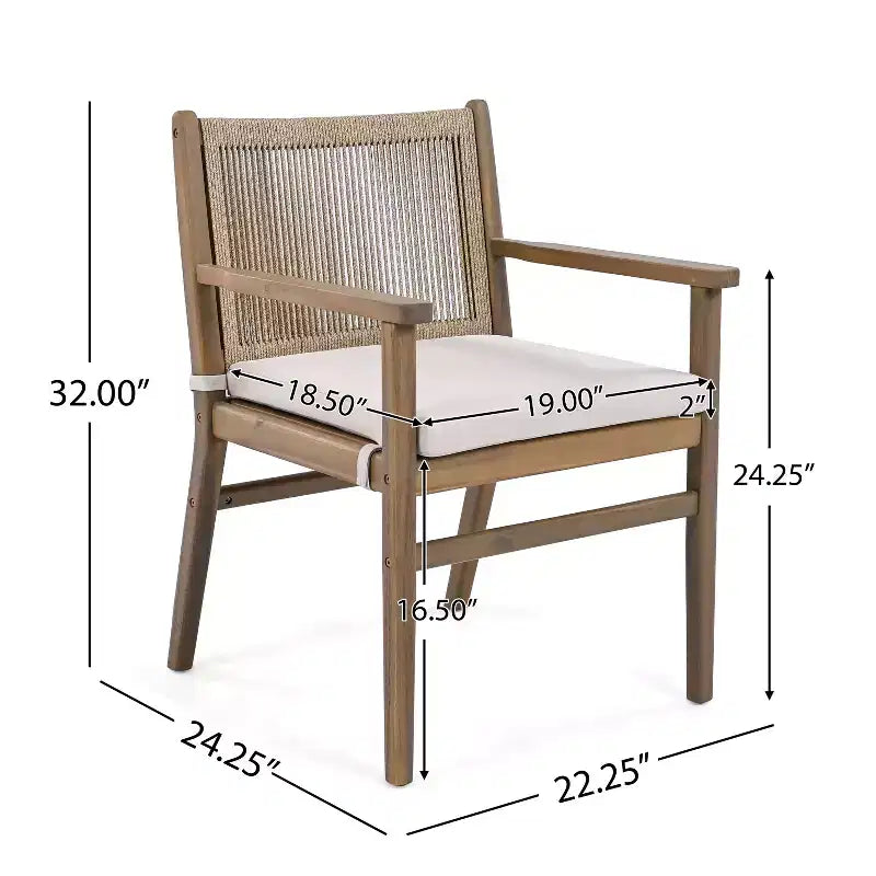 Christopher Knight Home Wecker Chaises de salle à manger d'extérieur en corde tressée et bois d'acacia (lot de 2), beige/marron clair