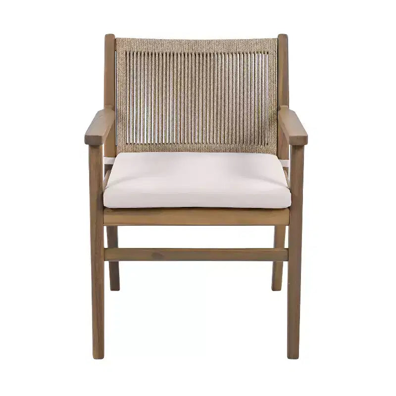 Christopher Knight Home Wecker Chaises de salle à manger d'extérieur en corde tressée et bois d'acacia (lot de 2), beige/marron clair