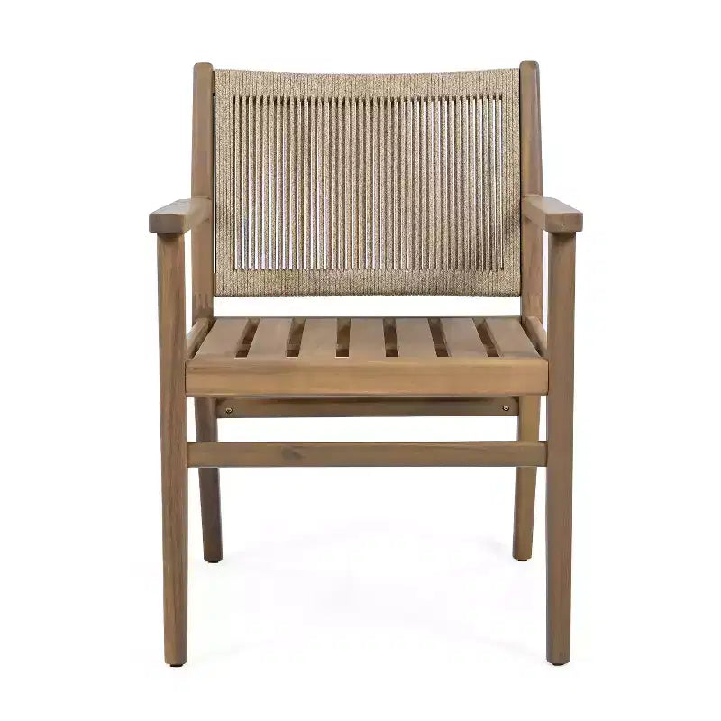 Christopher Knight Home Wecker Chaises de salle à manger d'extérieur en corde tressée et bois d'acacia (lot de 2), beige/marron clair