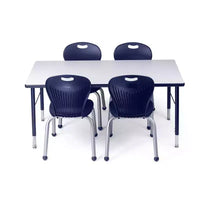 Ensemble table et chaises d'activité Bintiva 24x48, table à bord pulvérisé noir à pieds réglables et 4 chaises de classe ZUUL 14 bleues