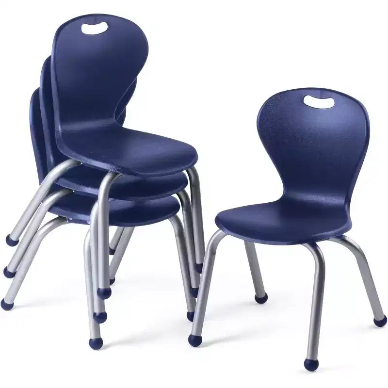 Ensemble table et chaises d'activité Bintiva 24x48, table à bord pulvérisé noir à pieds réglables et 4 chaises de classe ZUUL 14 bleues