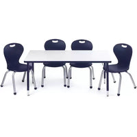 Ensemble table et chaises d'activité Bintiva 24x48, table à bord pulvérisé noir à pieds réglables et 4 chaises de classe ZUUL 14 bleues
