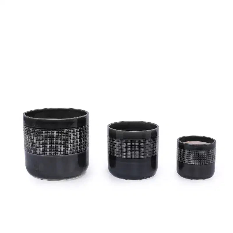 MAYEERTY Pot de Fleurs en Céramique 3 Pièces Jardinière Moderne Noire pour Patio Jardin et Rebords de Fenêtre