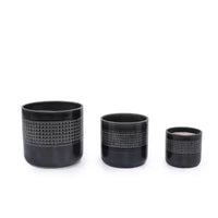 MAYEERTY Pot de fleurs en ceramique 3 pièces, jardinière moderne noire pour patio, jardin et rebords de fenêtre