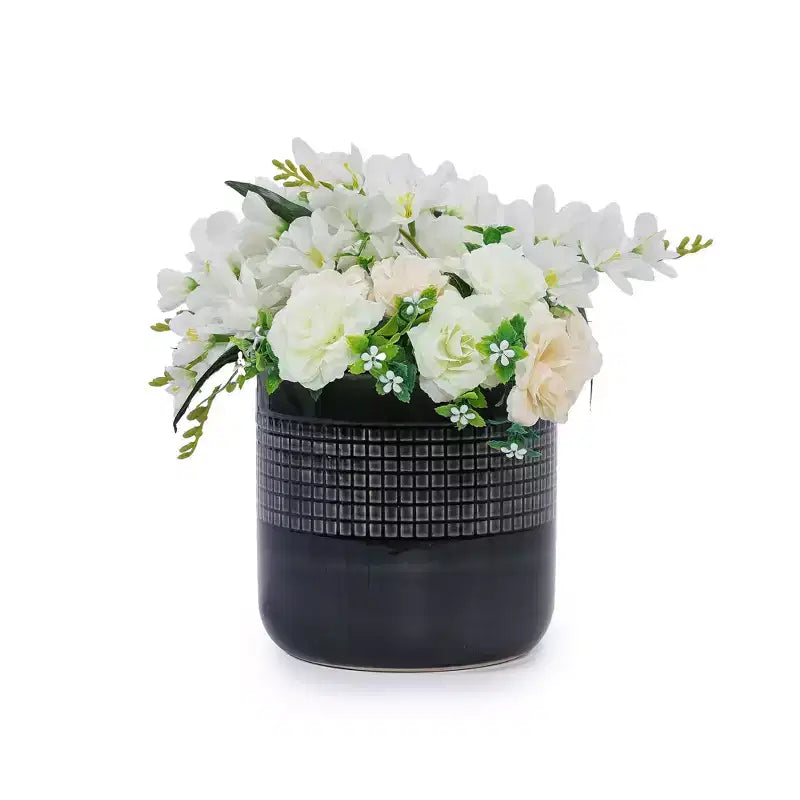 MAYEERTY Pot de fleurs en ceramique 3 pièces, jardinière moderne noire pour patio, jardin et rebords de fenêtre