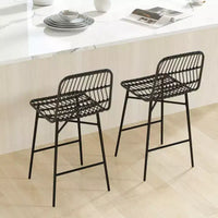 HOMCOM tabourets de bar hauteur comptoir en rotin lot de 2, 26 tabourets de bar en osier avec dossier, chaises de bar pour îlot de cuisine, comptoir de cuisine, salle à manger, noir