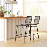 HOMCOM tabourets de bar hauteur comptoir en rotin lot de 2, 26 tabourets de bar en osier avec dossier, chaises de bar pour îlot de cuisine, comptoir de cuisine, salle à manger, noir