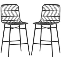 HOMCOM tabourets de bar hauteur comptoir en rotin lot de 2, 26 tabourets de bar en osier avec dossier, chaises de bar pour îlot de cuisine, comptoir de cuisine, salle à manger, noir