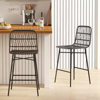 HOMCOM tabourets de bar hauteur comptoir en rotin lot de 2, 26 tabourets de bar en osier avec dossier, chaises de bar pour îlot de cuisine, comptoir de cuisine, salle à manger, noir