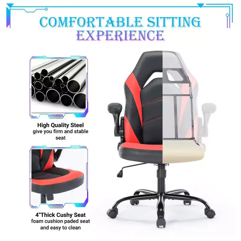 Chaise de jeu ultime JIONJOY : ergonomique, en cuir PU, chaise de bureau de direction avec accoudoirs relevables