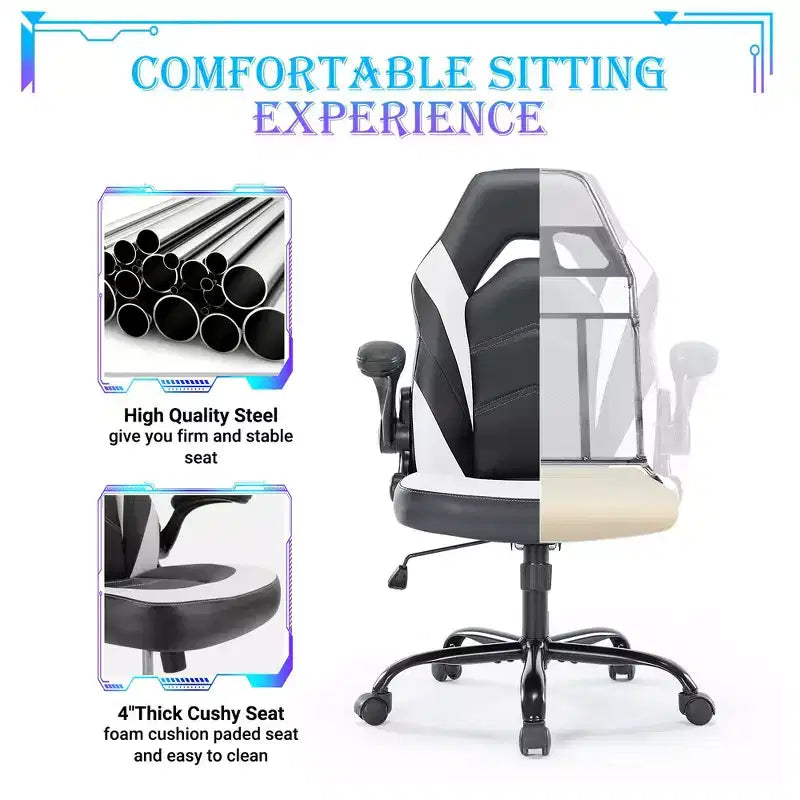 Chaise de jeu ultime JIONJOY : ergonomique, en cuir PU, chaise de bureau de direction avec accoudoirs relevables