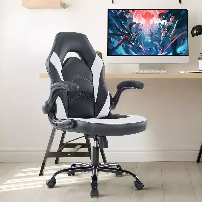 Chaise de jeu ultime JIONJOY : ergonomique, en cuir PU, chaise de bureau de direction avec accoudoirs relevables