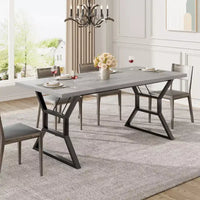Table de salle à manger WhizMax pour 6-8 personnes, table de cuisine rectangulaire en bois de 180 cm avec pieds en métal, table de salle à manger pour salle à manger, cuisine, marron