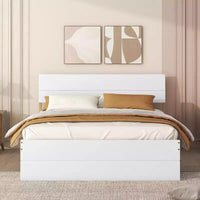 Lit Plateforme Moderne GDFStudio Julie en Bois Massif Taille Double avec Lit Gigogne Taille Simple, 2 Tiroirs et Tête de Lit