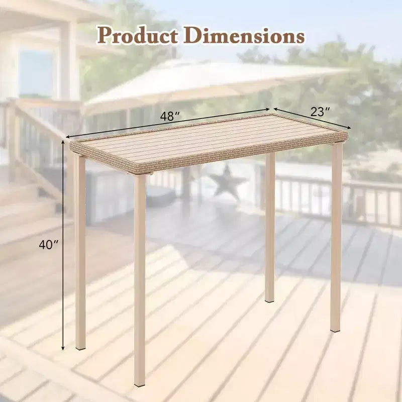 Costway Table de bar de jardin d'extérieur 48 po Hauteur comptoir, table de patio, cadre rectangulaire en métal robuste