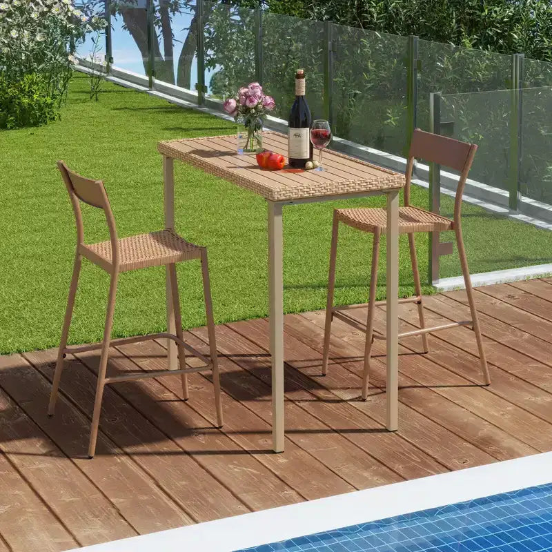 Costway Table de bar de jardin d'extérieur 48 po Hauteur comptoir, table de patio, cadre rectangulaire en métal robuste