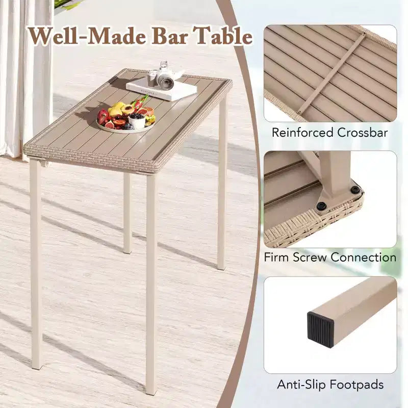 Costway Table de bar de jardin d'extérieur 48 po Hauteur comptoir, table de patio, cadre rectangulaire en métal robuste