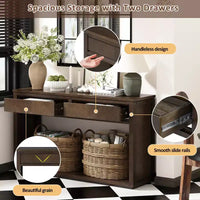 Table console rustique en bois avec tiroirs de rangement et étagère ouverte, élégante table d'entrée pour couloir et salon - ModernLuxe