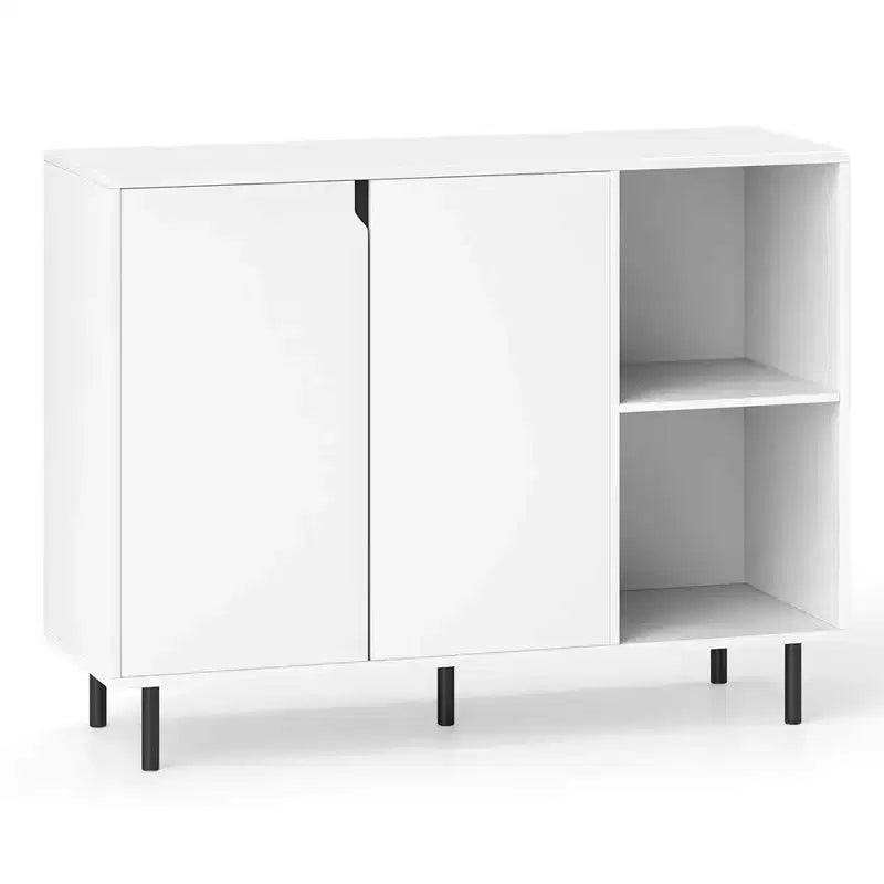 Buffet de cuisine Costway avec étagères réglables, 2 portes, pieds en métal robustes, blanc