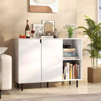 Buffet de cuisine Costway avec étagères réglables, 2 portes, pieds en métal robustes, blanc