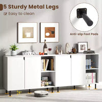 Buffet de cuisine Costway avec étagères réglables, 2 portes, pieds en métal robustes, blanc