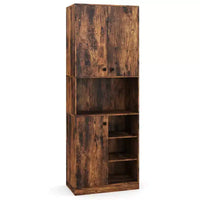 Armoire garde-manger de cuisine Costway 65.5 haute moderne avec support micro-ondes, marron/blanc