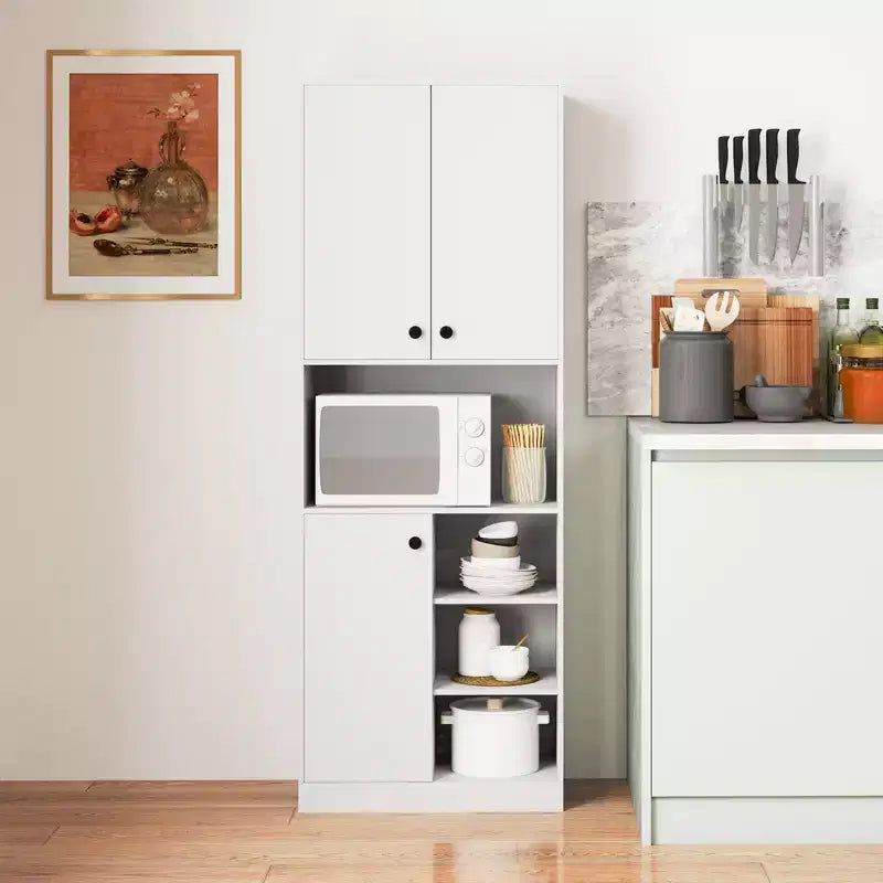 Armoire garde-manger de cuisine Costway 65.5 haute moderne avec support micro-ondes, marron/blanc