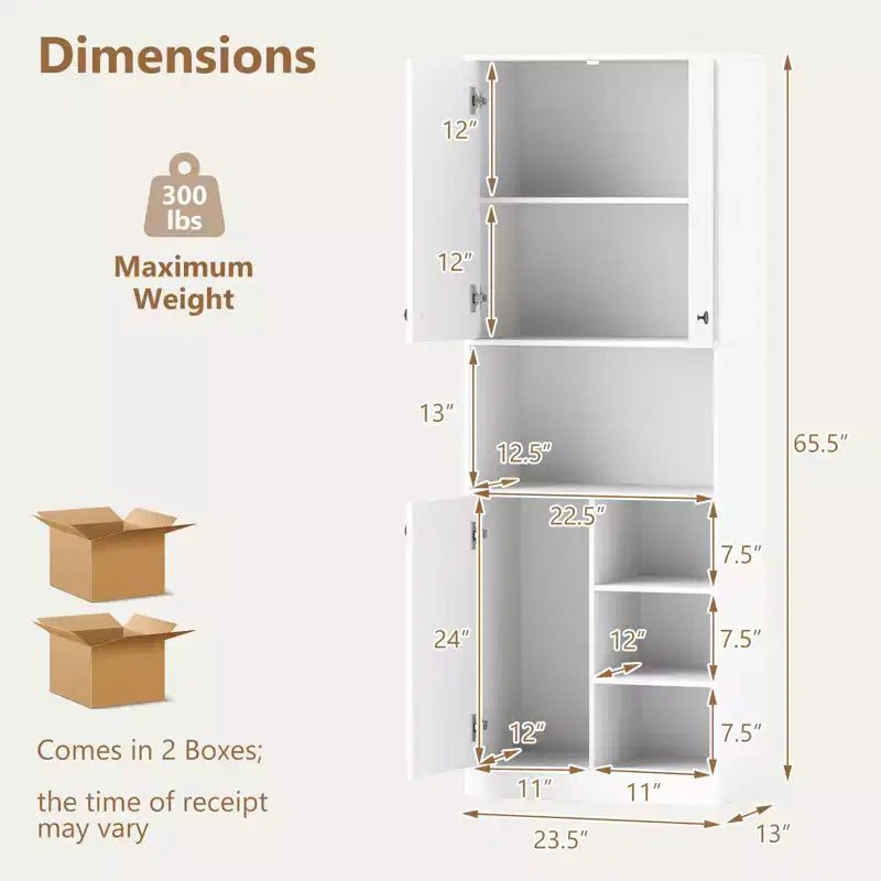 Armoire garde-manger de cuisine Costway 65.5 haute moderne avec support micro-ondes, marron/blanc