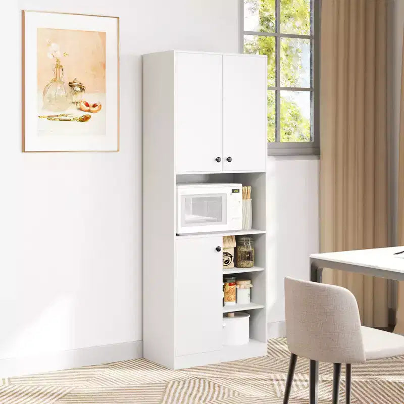 Armoire garde-manger de cuisine Costway 65.5 haute moderne avec support micro-ondes, marron/blanc
