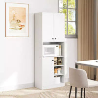 Armoire garde-manger de cuisine Costway 65.5 haute moderne avec support micro-ondes, marron/blanc