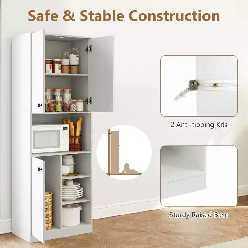 Armoire garde-manger de cuisine Costway 65.5 haute moderne avec support micro-ondes, marron/blanc