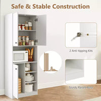 Armoire garde-manger de cuisine Costway 65.5 haute moderne avec support micro-ondes, marron/blanc