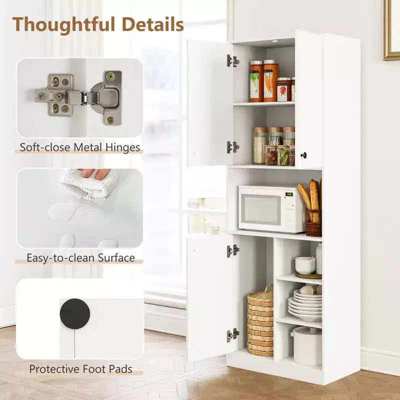 Armoire garde-manger de cuisine Costway 65.5 haute moderne avec support micro-ondes, marron/blanc